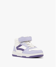 baskets mid-cut tricolores a scratch et lacets elastiques fille violet basketsF053101_2