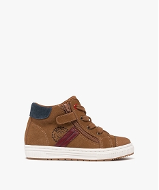 GEMO Baskets garçon mid-cut dessus en cuir suédé à zip et lacets marron standard