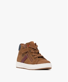 baskets garcon mid-cut dessus en cuir suede a zip et lacets marron standardF053701_2