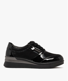 derbies femme confort a semelle compensee et vernis avec zip lateral noir standard derbiesF068001_1