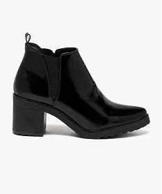 GEMO Boots femme à talon carré et semelle crantée dessus vernis avec liseré métallisé noir standard