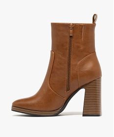 boots femme a talon flare et bout carre avec zip marron standard bottines et bootsF079501_3