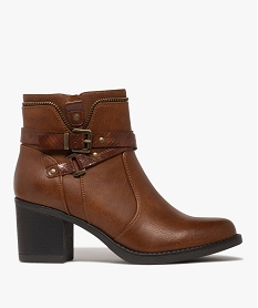 GEMO Boots femme à talon carré avec zip intérieur et col fantaisie marron standard