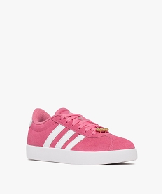 baskets fille dessus en cuir suede et a lacets avec bijou dore vl court - adidas rose vif basketsF091801_2