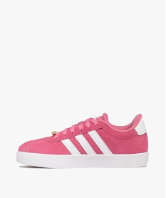 baskets fille dessus en cuir suede et a lacets avec bijou dore vl court - adidas rose vif basketsF091801_3