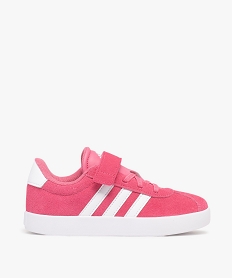 GEMO Baskets fille dessus en cuir suédé avec scratch et bandes latérales VL Court - Adidas rose vif