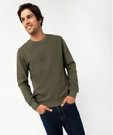 sweat en maille texturee effet raye homme vert sweatsF107601_2