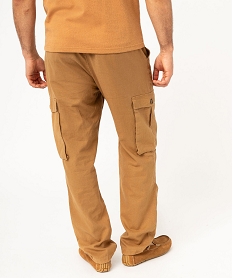 pantalon cargo en lin a taille elastiquee homme brun pantalonsF110201_3