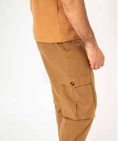 pantalon cargo en lin a taille elastiquee homme brun pantalonsF110201_4