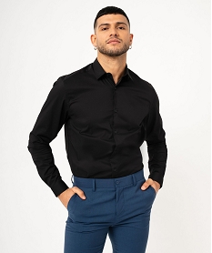 chemise manches longues coupe droite en coton stretch homme noir chemise manches longuesF114701_1