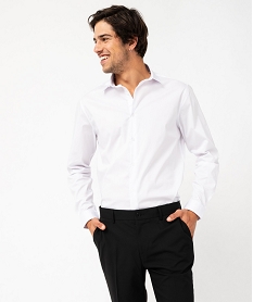 chemise manches longues coupe droite en coton stretch homme blanc chemise manches longuesF115001_1