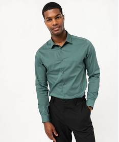 chemise unie coupe slim en coton stretch homme vert chemise manches longuesF115301_1