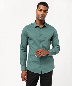 chemise unie coupe slim en coton stretch homme vert chemise manches longuesF115301_2