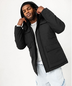 GEMO Parka rembourrée à capuche multipoche homme Noir