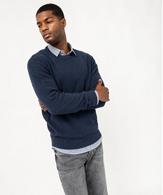 pull col rond en coton uni homme bleu pullsF119101_1