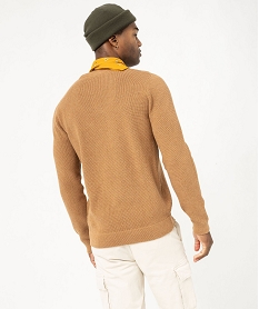 pull col rond en coton uni homme brun pullsF119301_3