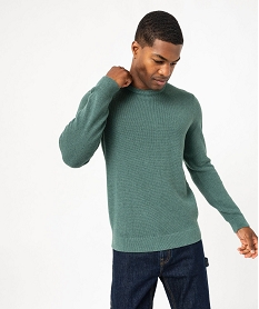 GEMO Pull col rond en coton uni homme Vert