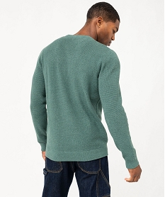 pull col rond en coton uni homme vert pullsF119401_3