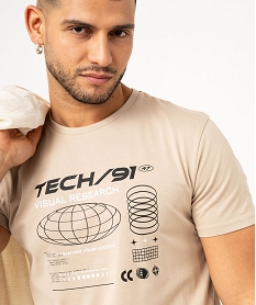 tee-shirt manches courtes en coton imprime homme beige tee-shirtsF119601_2