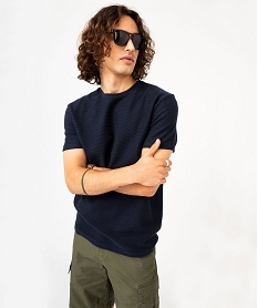 GEMO Tee-shirt à manches courtes en maille texturée aspect rayé homme Bleu