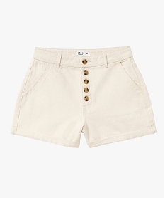 short en twill ample taille haute a boutons femme beige shortsF126101_4