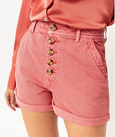 short en twill ample taille haute a boutons femme roseF126201_2