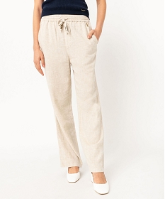 pantalon ample en lin a taille elastiquee femme - lulucastagnette beigeF130001_1