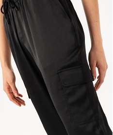 pantalon cargo en satin a taille elastiquee femme noir pantalonsF130601_2