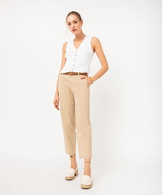 pantalon en twill de coton avec ceinture tressee femme beige pantalonsF130701_4