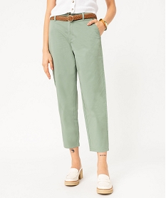 pantalon en twill de coton avec ceinture tressee femme vert pantalonsF130801_1