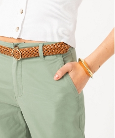 pantalon en twill de coton avec ceinture tressee femme vert pantalonsF130801_2