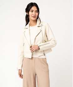 blouson biker en synthetique imitation cuir femme beige vestesF134001_1