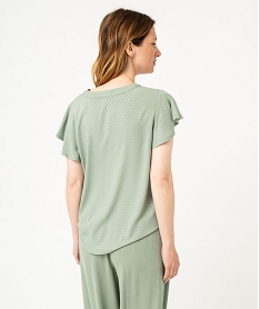 blouse manches courtes volantees en viscose jacquard a boutons femme vert blousesF134701_3