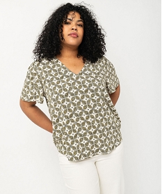 blouse manches courtes en viscose imprimee femme grande taille blanc chemisiers et blousesF135101_1