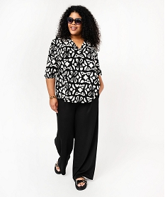 blouse imprimee a manches 34 femme grande taille noir blousesF137001_4