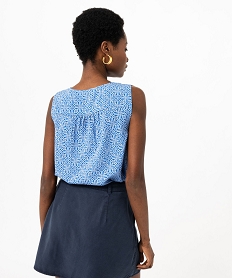 blouse imprimee sans manches avec col v boutonne femme bleu blousesF137801_3