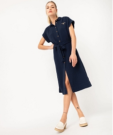 GEMO Robe à manches courtes en gaze de coton femme - LuluCastagnette Bleu