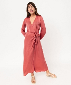 GEMO Robe portefeuille en matière satinée femme Rose