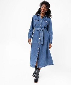 robe en jean longue a manches longues femme - lulucastagnette bleuF139301_4