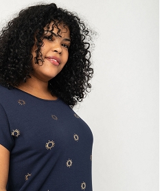 tee-shirt femme grande taille a manches courtes avec motifs bleuF146001_2