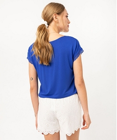 tee-shirt a manches courtes loose et col v en dentelle femme bleu t-shirts manches courtesF148401_3