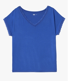 tee-shirt a manches courtes loose et col v en dentelle femme bleu t-shirts manches courtesF148401_4