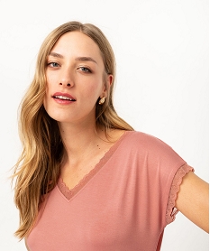 tee-shirt a manches courtes loose et col v en dentelle femme rose t-shirts manches courtesF148501_2