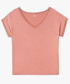 tee-shirt a manches courtes loose et col v en dentelle femme rose t-shirts manches courtesF148501_4