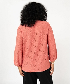 blouse manches 34 en maille ajouree femme grande taille rose t-shirts manches longuesF150801_3