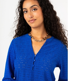 tee-shirt manches longues en maille ajouree femme bleu t-shirts manches longuesF151301_2