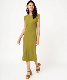 GEMO Robe midi sans manches en maille côtelée stretch femme Vert