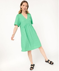 GEMO Robe à manches courtes en maille ajourée femme Vert