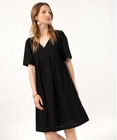 GEMO Robe à manches courtes en maille ajourée femme Noir