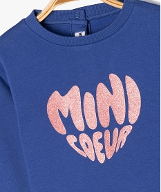 sweat molletonne avec motifs et message bebe fille bleu sweatsF168501_2